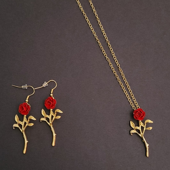 Rose Earrings and Necklace Set - Picture 3 of 6